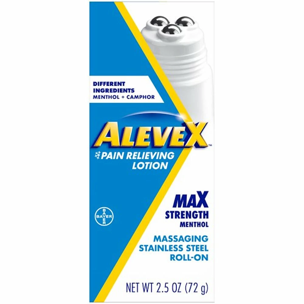 Alevex Pain Relieving Lotion - Max Strength Menthol - Massaging Stainless Steel Roll-On With Rollerball Applicator