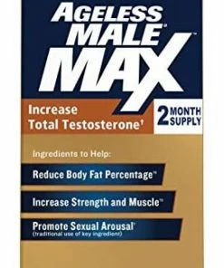 Ageless Male Max Total Testosterone Booster For Men And Nitric Oxide Booster - Improve Workouts, Reduce Fat Faster Than Exercise Alone, Support Sleep, Drive & Energy, 60ct - 1 Month Supply