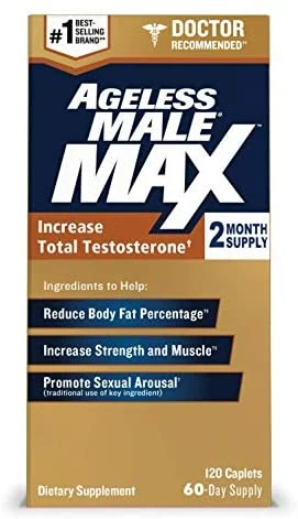 Ageless Male Max Total Testosterone Booster For Men And Nitric Oxide Booster - Improve Workouts, Reduce Fat Faster Than Exercise Alone, Support Sleep, Drive & Energy, 60ct - 1 Month Supply