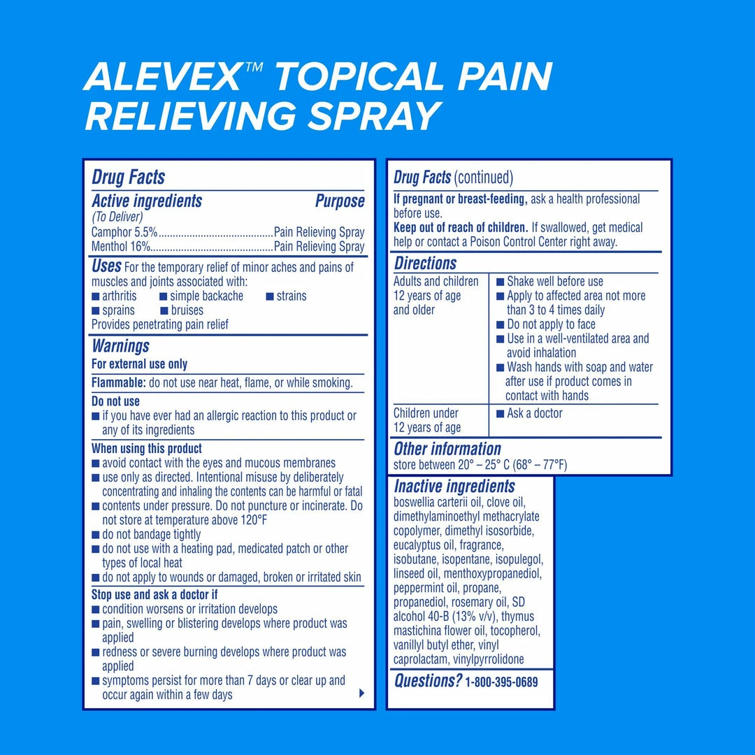 Alevex Pain Relieving Spray - Max Strength Menthol - Cools In Seconds - 3.2 Oz Accessories