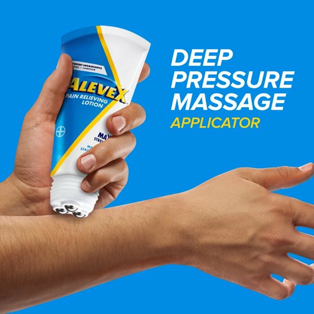 Alevex Pain Relieving Lotion - Max Strength Menthol - Massaging Stainless Steel Roll-On With Rollerball Applicator