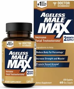 Ageless Male Max Total Testosterone Booster For Men And Nitric Oxide Booster - Improve Workouts, Reduce Fat Faster Than Exercise Alone, Support Sleep, Drive & Energy, 60ct - 1 Month Supply