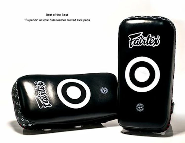 Fairtex Superior "Curved" Kick Pads - KPLS2 - 100% Genuine Cowhide Leather - Sold As Pair