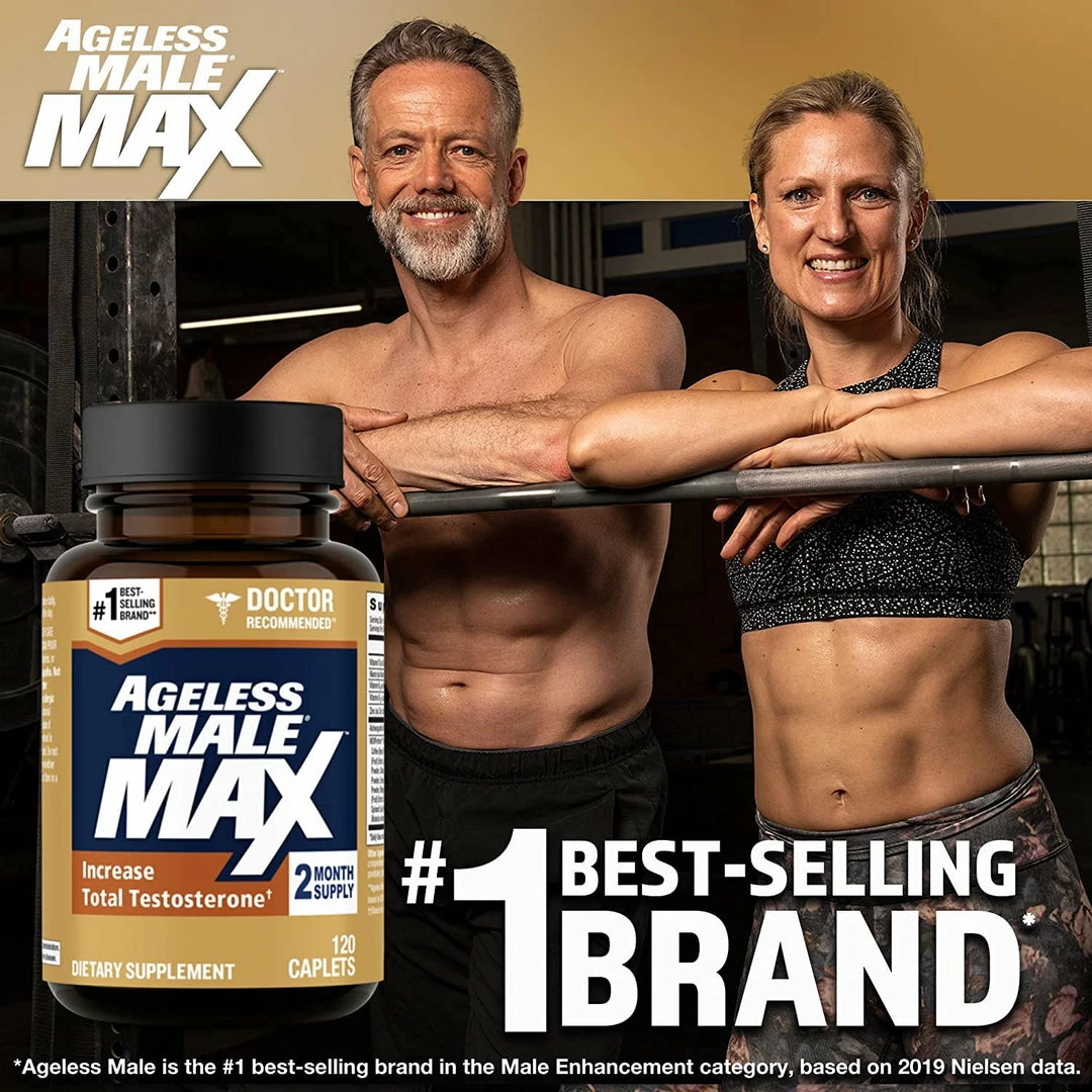 Ageless Male Max Total Testosterone Booster For Men And Nitric Oxide Booster - Improve Workouts, Reduce Fat Faster Than Exercise Alone, Support Sleep, Drive & Energy, 60ct - 1 Month Supply