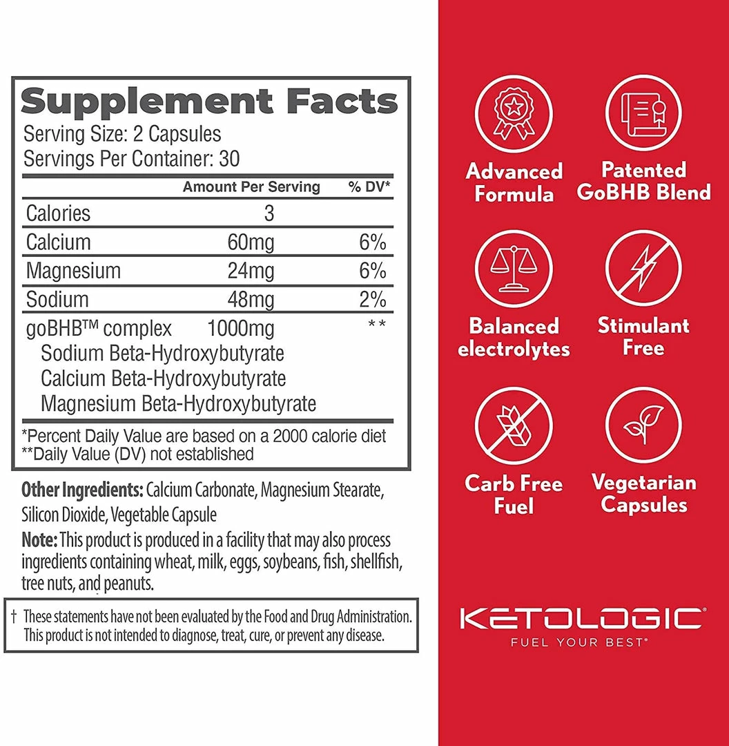 KETO BHB Boosts Ketones Dietary Supplement - By KetoLogic - 60 Vegetarian Capsules Accessories