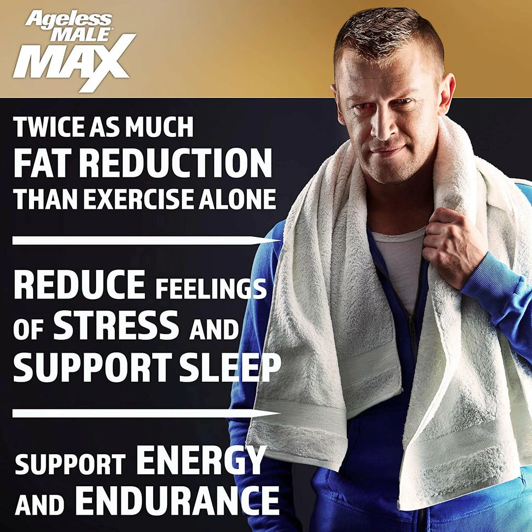 Ageless Male Max Total Testosterone Booster For Men And Nitric Oxide Booster - Improve Workouts, Reduce Fat Faster Than Exercise Alone, Support Sleep, Drive & Energy, 60ct - 1 Month Supply