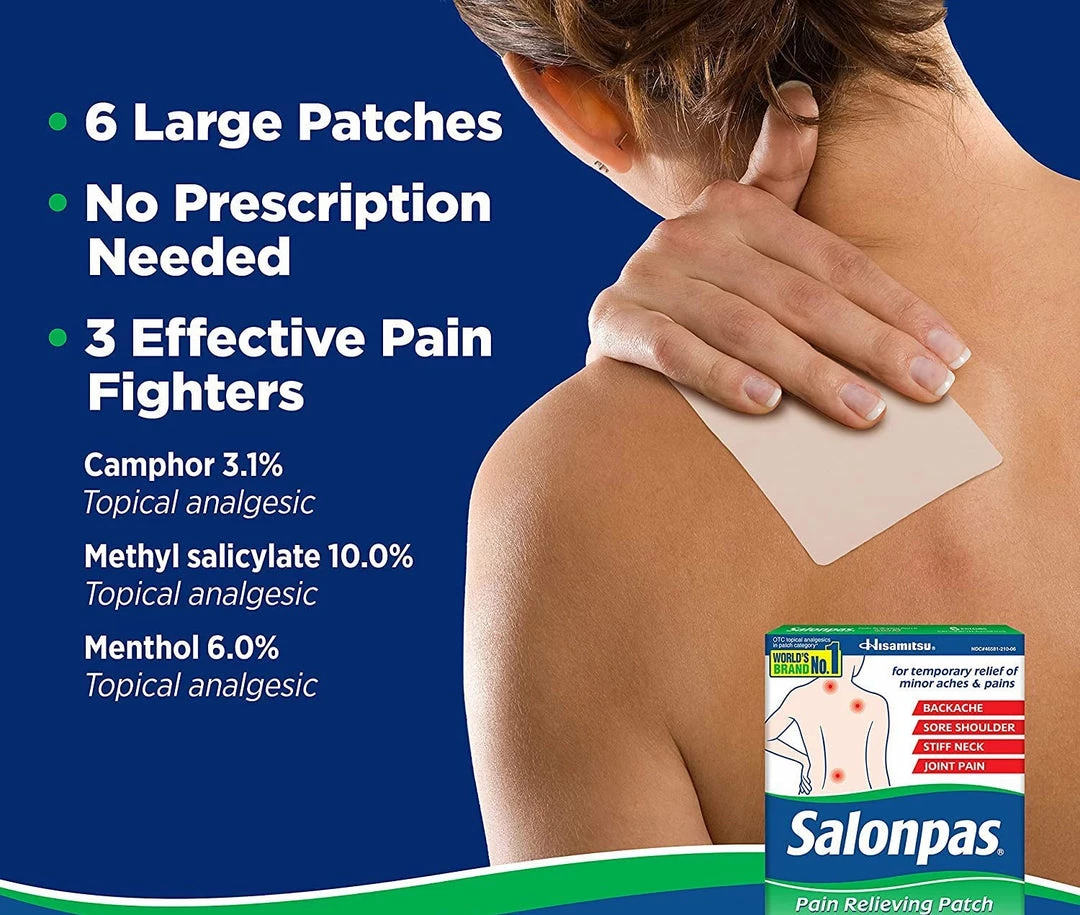 Salonpas Pain Relief Patches For Minor Aches & Pains - 2.83 X 1.81 In - 60 Patches
