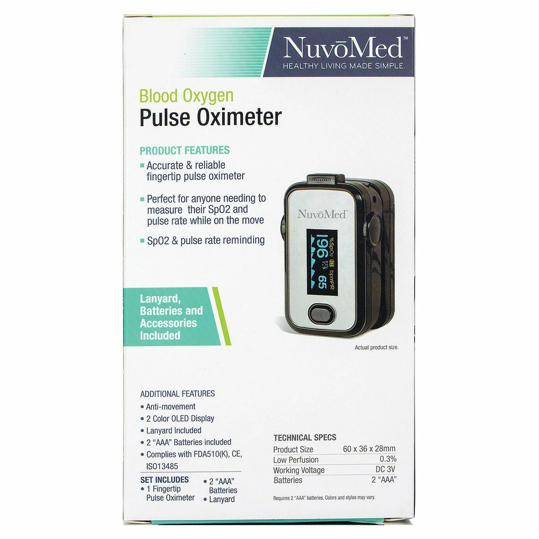 NuvoMed Pulse Oximeter - Blood Oxygen Pulse Oximeter - Healthy Living Made Simple Accessories