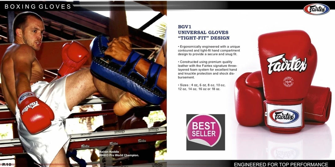 Fairtex Muay Thai Style Training Boxing Gloves - BGV1 - Made In Thailand W/ Genuine Top Grain Leather.