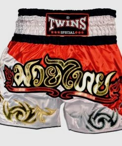 Muay Thai Shorts Twins Special "DUO RED WHITE" Muay Thai Kickboxing Shorts