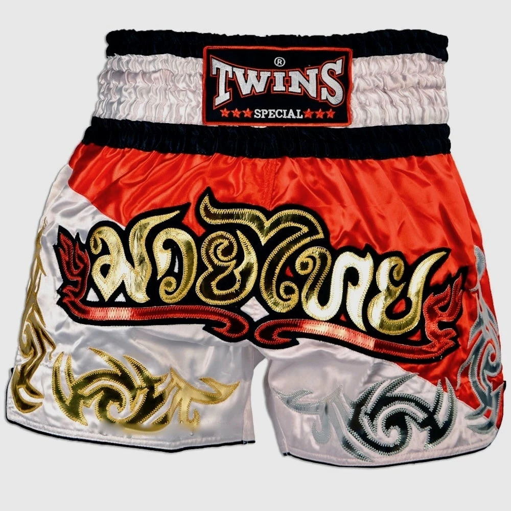 Muay Thai Shorts Twins Special "DUO RED WHITE" Muay Thai Kickboxing Shorts