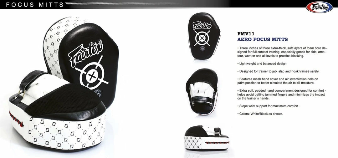 Fairtex "AERO" Focus Mitts - Black & White - FMV11 Pads & Mitts