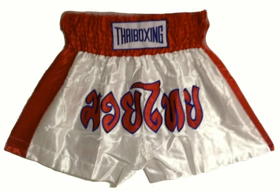Muay "THAI BOXING" Brand Shorts - White & Red Color Apparel