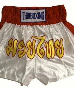 Muay "THAI BOXING" Brand Shorts - White & Red Color Apparel