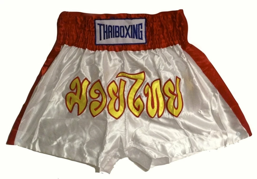 Muay "THAI BOXING" Brand Shorts - White & Red Color Apparel