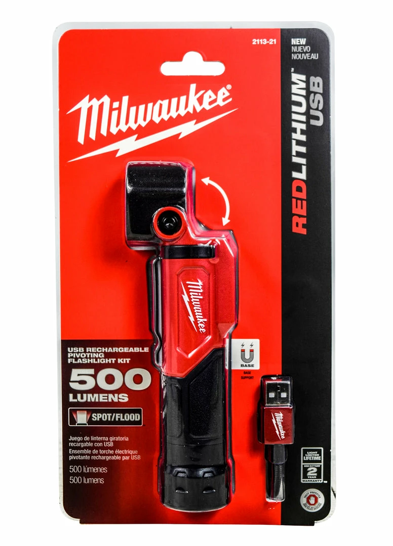 MILWAUKEE 500 Lumens LED Pivoting Redlithium USB Flashlight