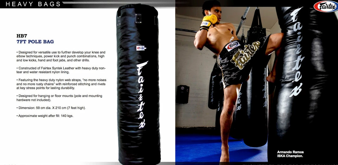Punching Bags Fairtex 7ft Pole Bag - HB7 (UnFilled)- Heavy Duty Non-tear And Water Resistant Nylon Lining