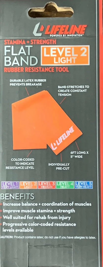 Lifeline Flat Band-LEVEL 2 Light - Rubber Resistance Tool For Stamina + Strength -Orange Color Accessories