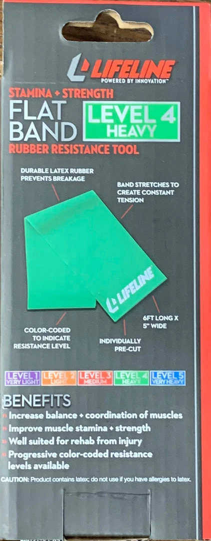 Accessories Lifeline Flat Band-LEVEL 4 HEAVY - Rubber Resistance Tool For Stamina + Strength -Green Color