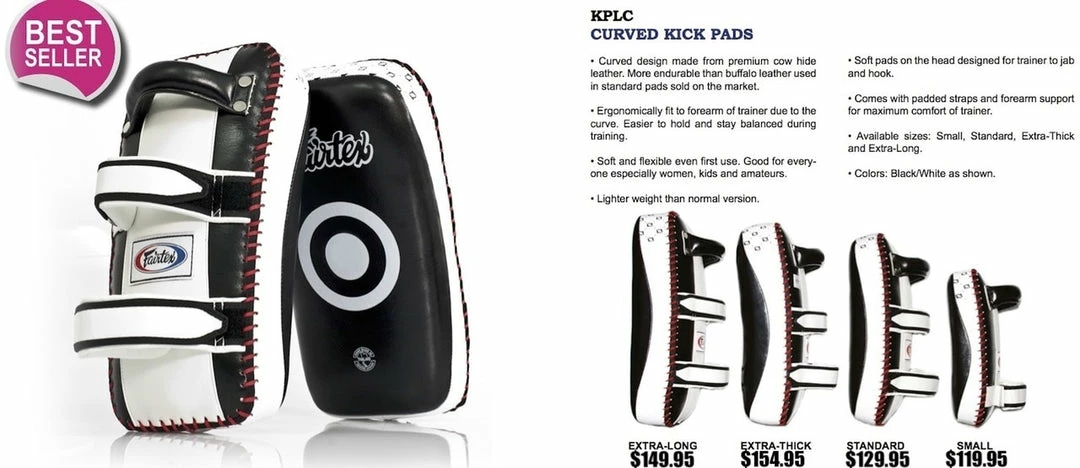Fairtex "Small" Curved Kick Pads - KPLC1 - Sold As Pair - Handmade In Thailand Pads & Mitts