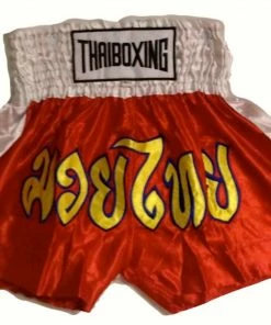 MUAY KICKBOXING "THAI BOXING" SHORTS TBS-RED W/ WHITE STRIPES