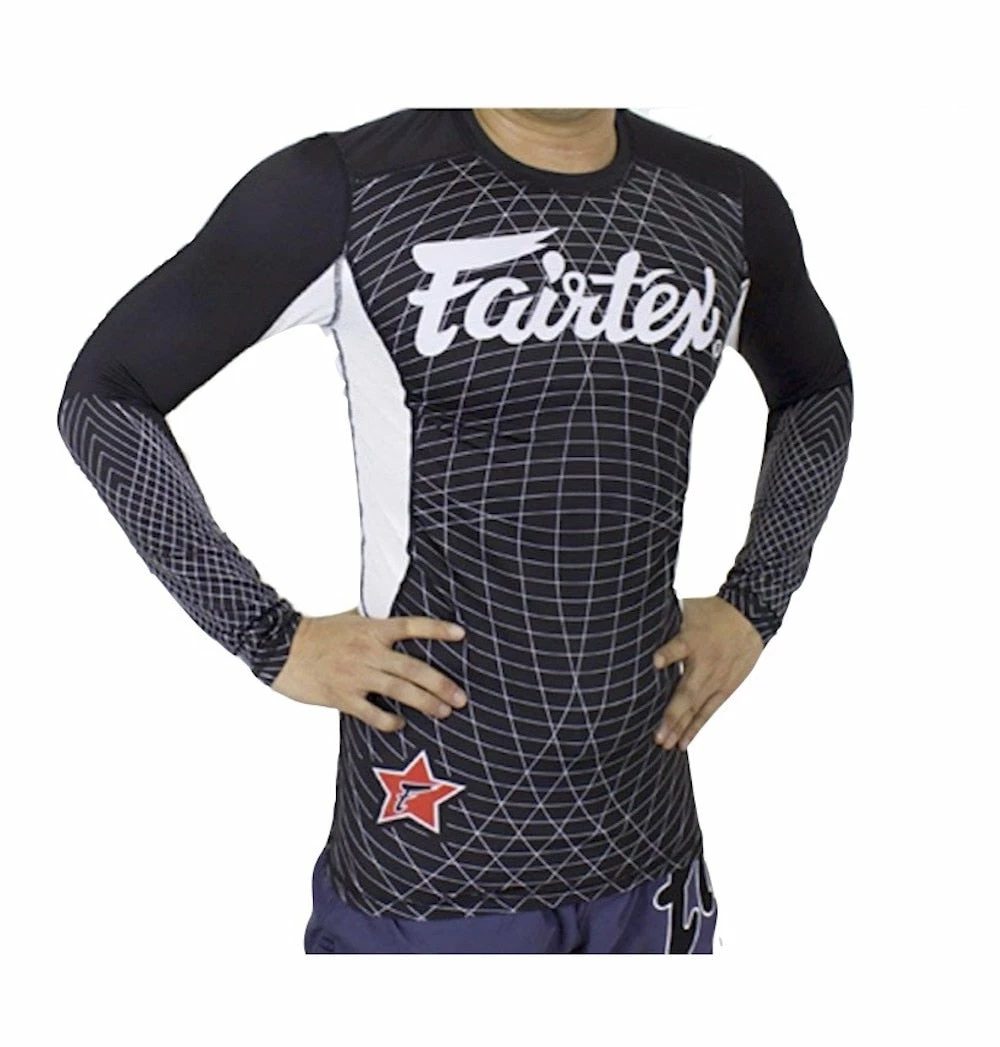 Fairtex Long Sleeve Rashguard - RG4 - Black & White - Ideal For MMA Training And Competition Rashguards