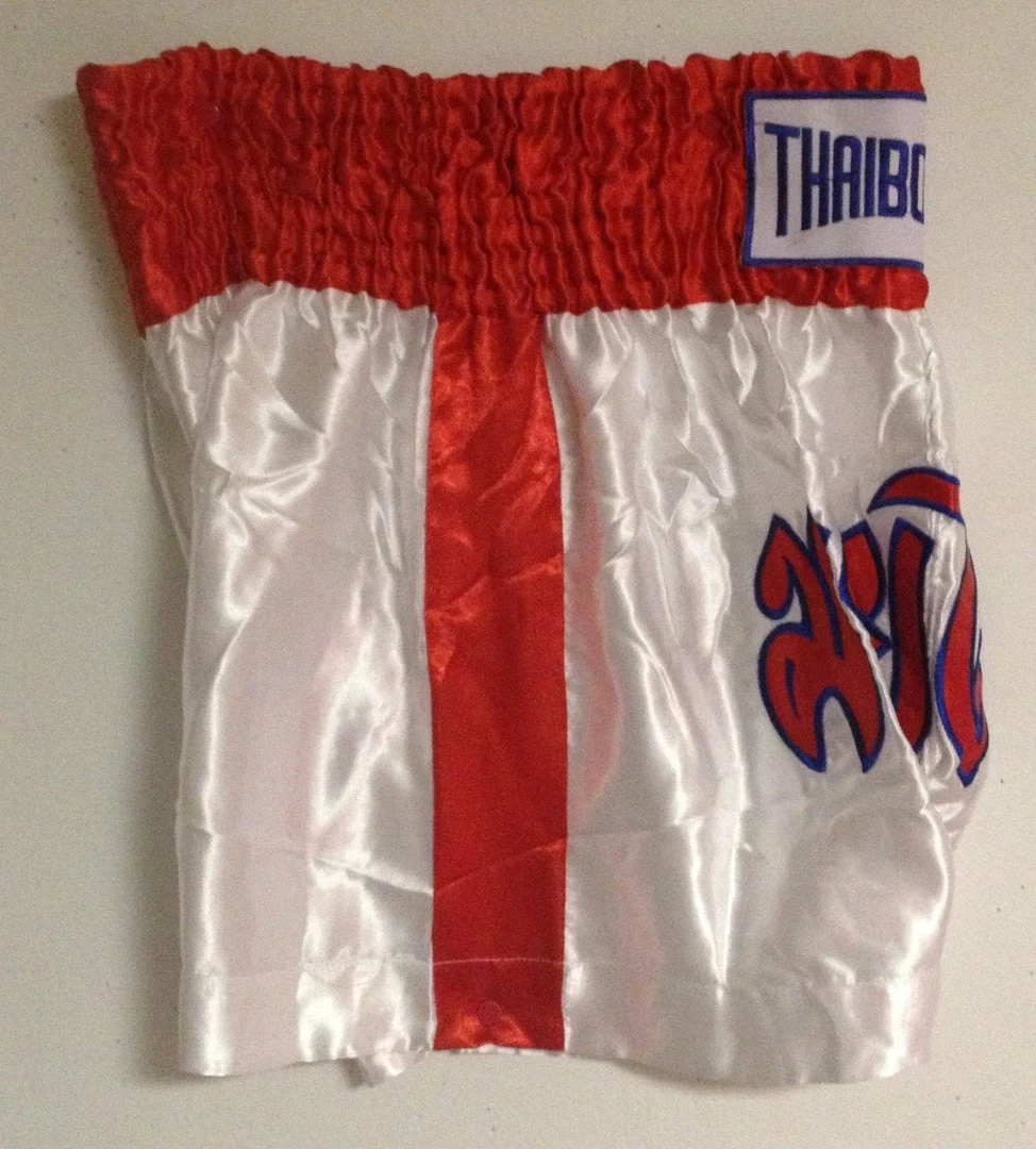 Muay "THAI BOXING" Brand Shorts - White & Red Color Apparel