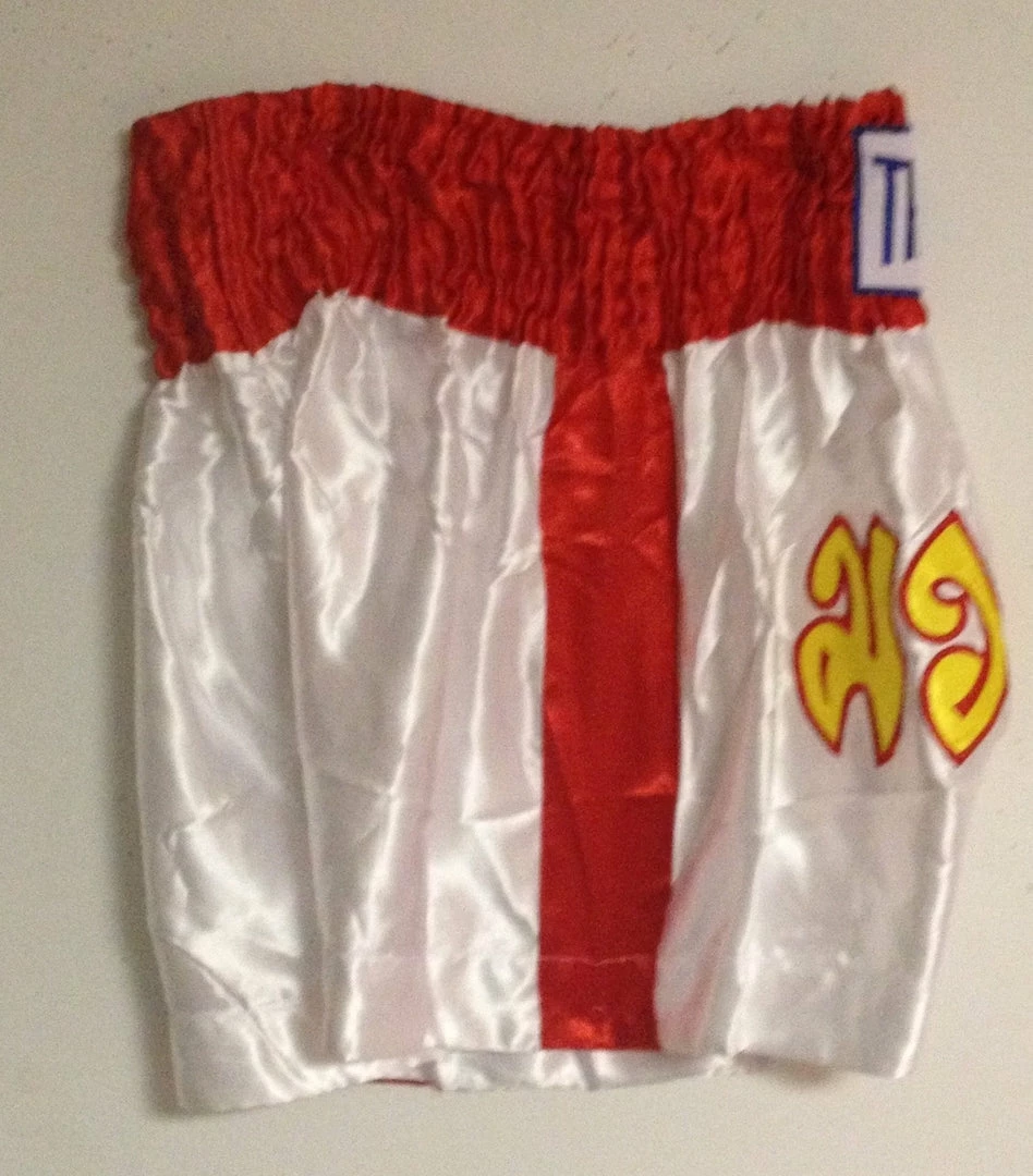 Muay "THAI BOXING" Brand Shorts - White & Red Color Apparel
