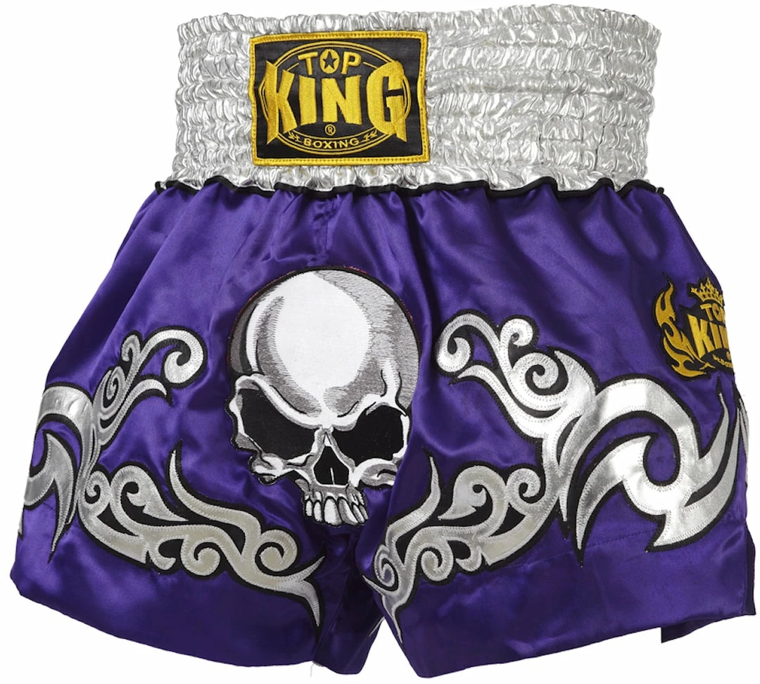 Muay Thai Shorts TOP KING MUAY THAI KICKBOXING SHORTS -TKTBS-046 - Purple Death Skull