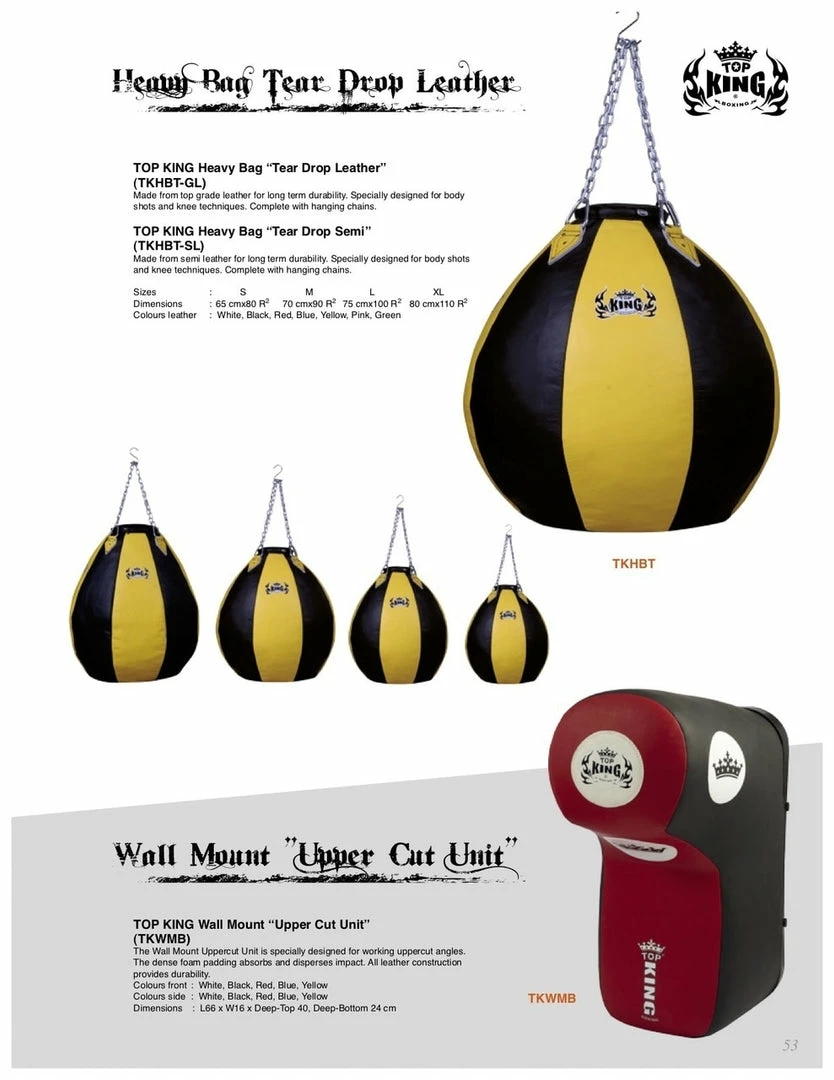 Punching Bags TOP KING HEAVY BAG "TEAR DROP LEATHER" -TKHBT-GL - BLACK/YELLOW (UNFILLED)