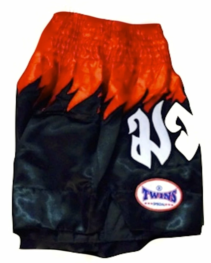 Twins Special Muay Thai Shorts - Black With Red Waist - TWST22