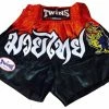Twins Special Muay Thai Shorts - Black With Red Waist - TWST22