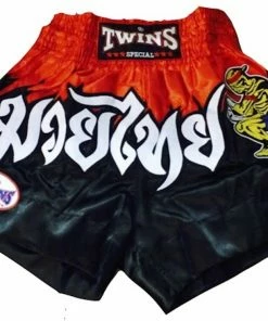 Twins Special Muay Thai Shorts - Black With Red Waist - TWST22