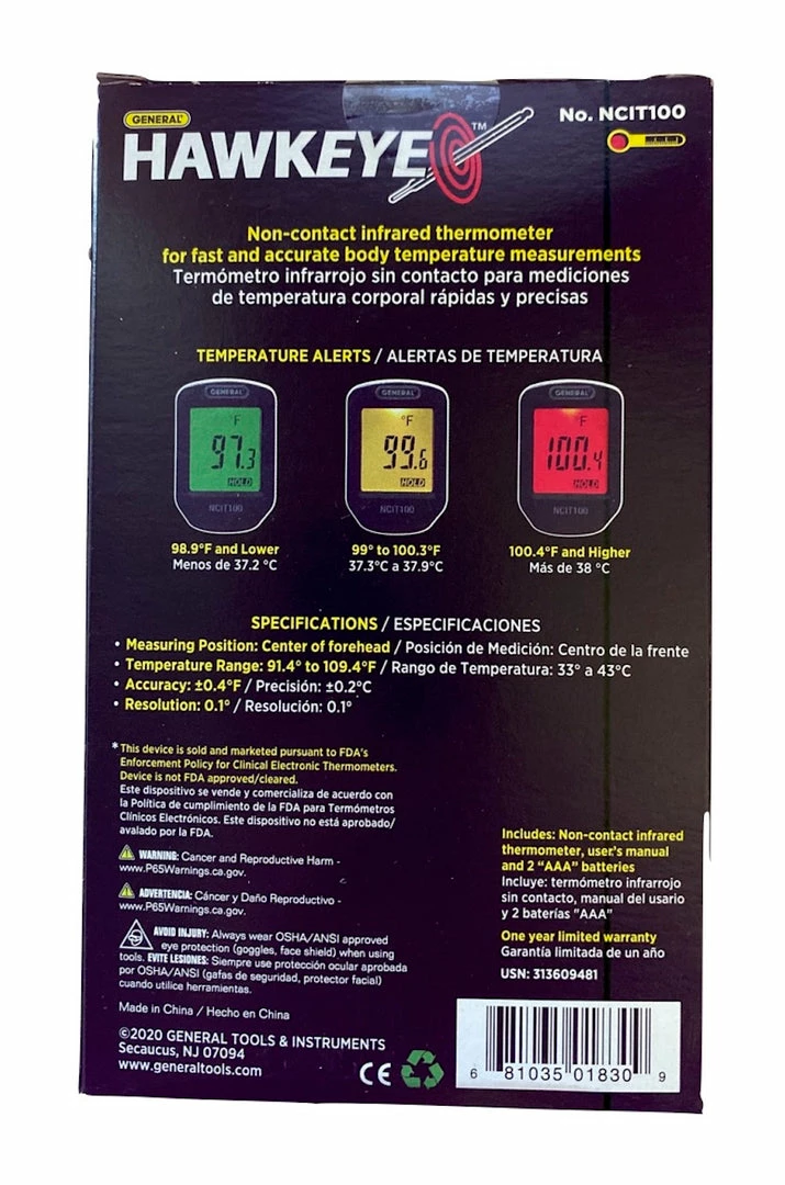 Accessories Hawkeye Non-Contact Infrared Thermometer - Human Temperature Reading