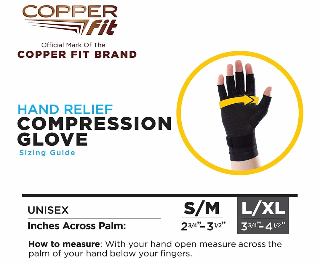 Copper Fit Hand Relief Compression Gloves - Helps Relieve Stiffness & Soreness In Your Wrist - As Seen On TV -