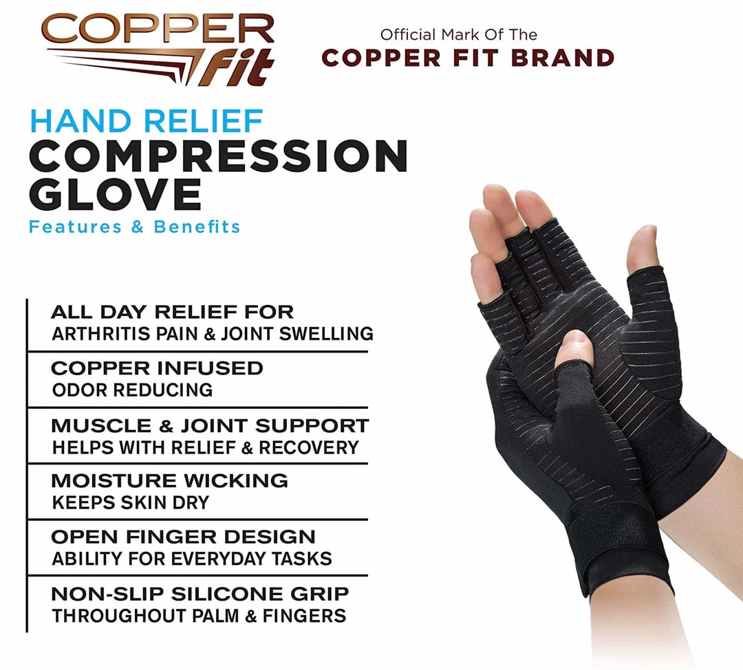 Copper Fit Hand Relief Compression Gloves - Helps Relieve Stiffness & Soreness In Your Wrist - As Seen On TV -