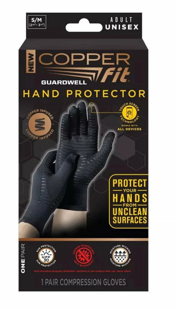 Copper Fit Guardwell Hand Protector Gloves - Black - One Pair