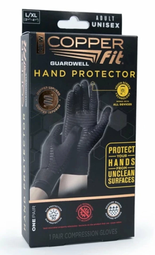 Copper Fit Guardwell Hand Protector Gloves - Black - One Pair