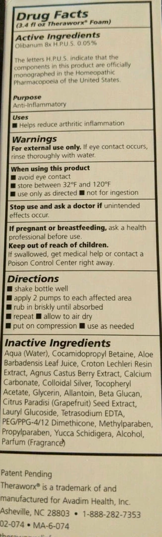 Theraworx Relief Joint Discomfort & Inflammation Foam - 1 Compression Glove & 3.4oz Bottle Foam (S/M) Accessories