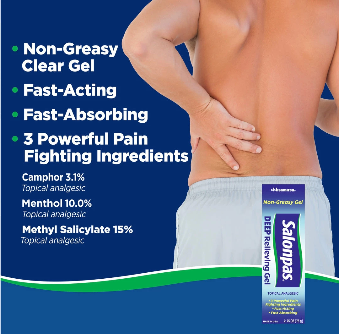 Salonpas Deep Relieving Gel 8-Hour Fast-Acting Pain Relief - 2.75 Oz Tube Accessories