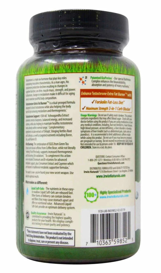 Accessories Irwin Naturals Dual-Action Testosterone-Extra Fat Burner - 68 Liquid Soft-Gels