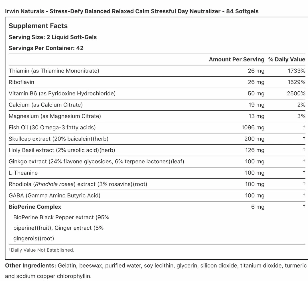 Irwin Naturals Stress Defy Balanced Relaxed Calm - 84 Liquid Soft-Gels
