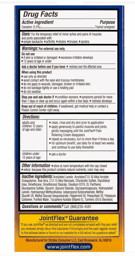 Joint Flex Accessories JointFlex Pain Relief Cream - 3 Ounce - With Natural Turmeric