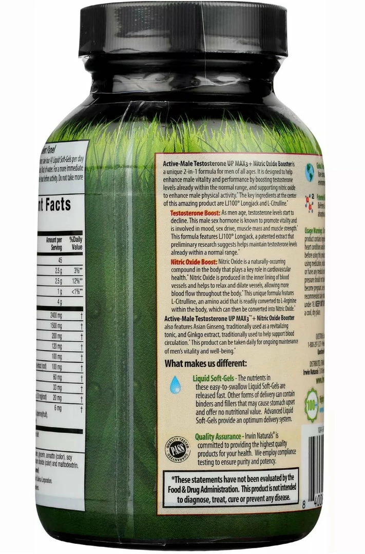 Irwin Naturals Testosterone UP MAX3 + Nitric Oxide Booster - 60 Liquid Soft-Gels Accessories