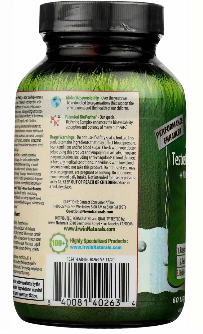 Irwin Naturals Testosterone UP MAX3 + Nitric Oxide Booster - 60 Liquid Soft-Gels Accessories