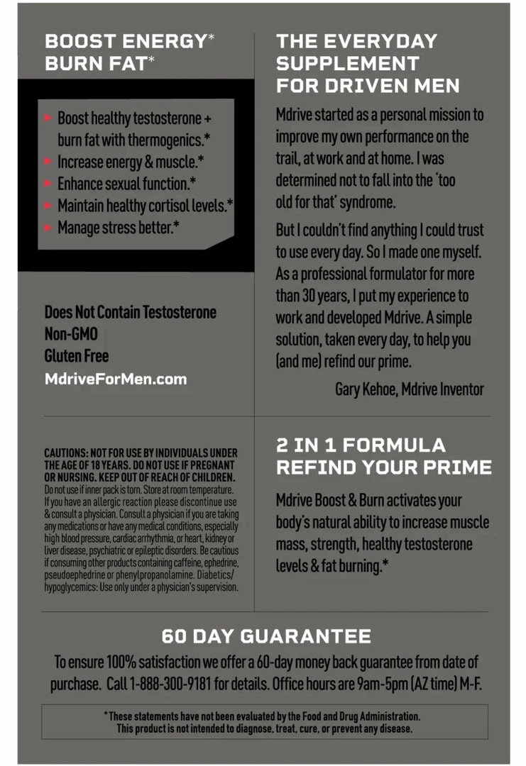 Mdrive Boost Healthy Testosterone & Burn Fat With Thermogenics - 75 Capsules(5 Week Supply) Accessories