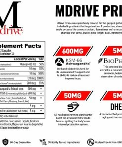 Mdrive Prime Testosterone Support For Energy, Sex Drive, Lean Muscle - 60 Capsules(30 Day Supply)
