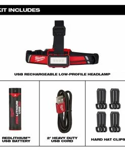 Accessories Milwaukee USB 3.0 Rechargable 600-Lumens Redlithium Low-Profile Hard Hat Headlamp