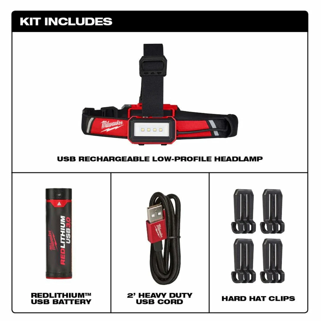 Accessories Milwaukee USB 3.0 Rechargable 600-Lumens Redlithium Low-Profile Hard Hat Headlamp