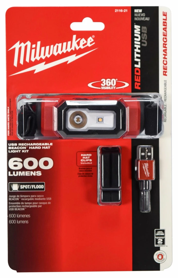 Accessories Milwaukee USB 3.0 Rechargable 600-Lumens Redlithium Low-Profile Hard Hat Headlamp